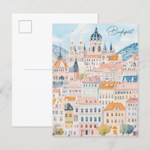 Budapest Hungary Gouache Paint Illustration Travel Vykort