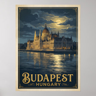  Budapest Hungary Moonlit Gothic Travel  Poster