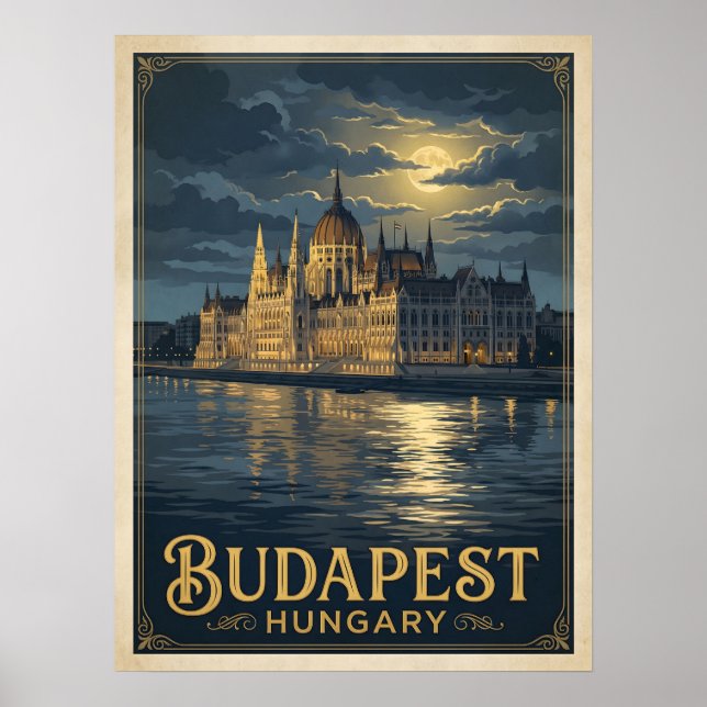  Budapest Hungary Moonlit Gothic Travel  Poster (Framsidan)
