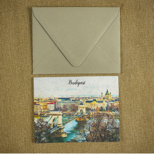 Budapest Hungary Oil Paint Panorama View Vykort