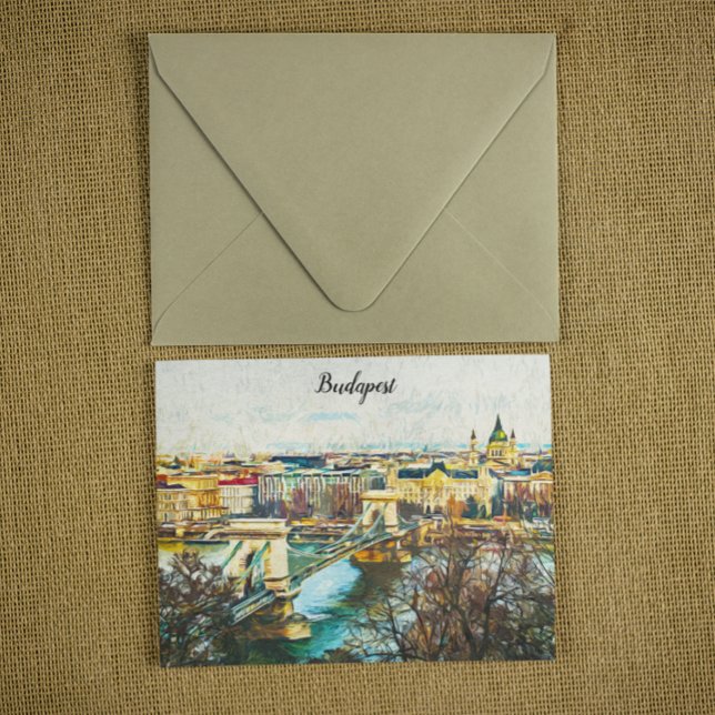 Budapest Hungary Oil Paint Panorama View Vykort (Budapest Hungary Oil paint Postcard)