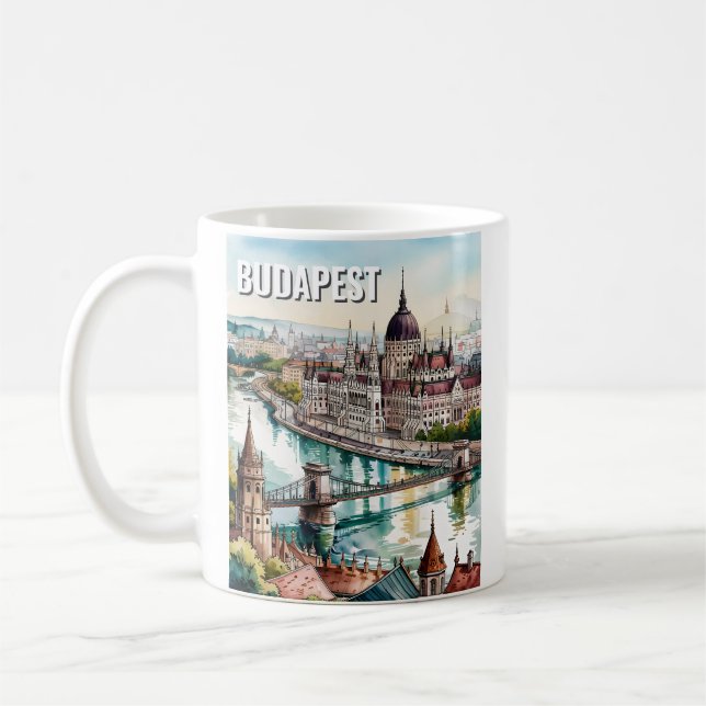 Budapest Hungary Parliament Danube River Skyline Kaffemugg (Vänster)