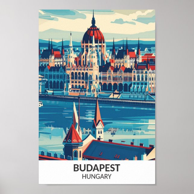 Budapest Hungary Retro Artwork Travel Poster (Framsidan)