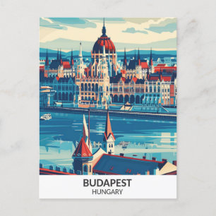 Budapest Hungary Retro Artwork Travel Vykort