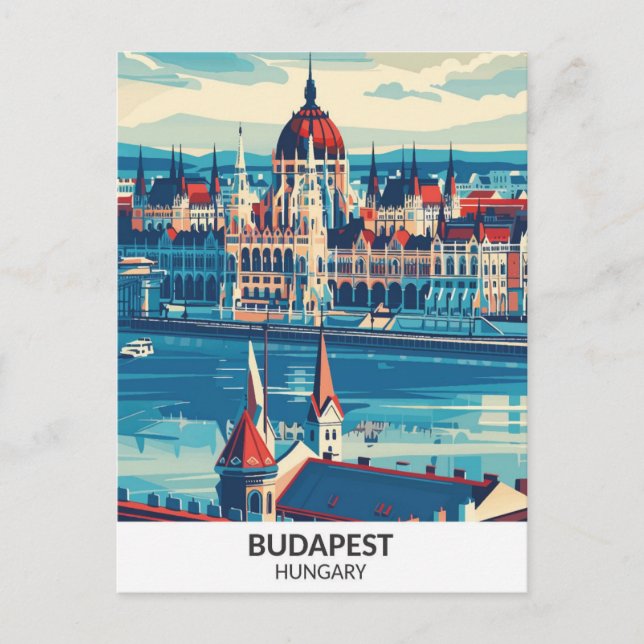 Budapest Hungary Retro Artwork Travel Vykort (Framsida)