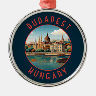 Budapest Hungary Retro Distress Circle Julgransprydnad Metall