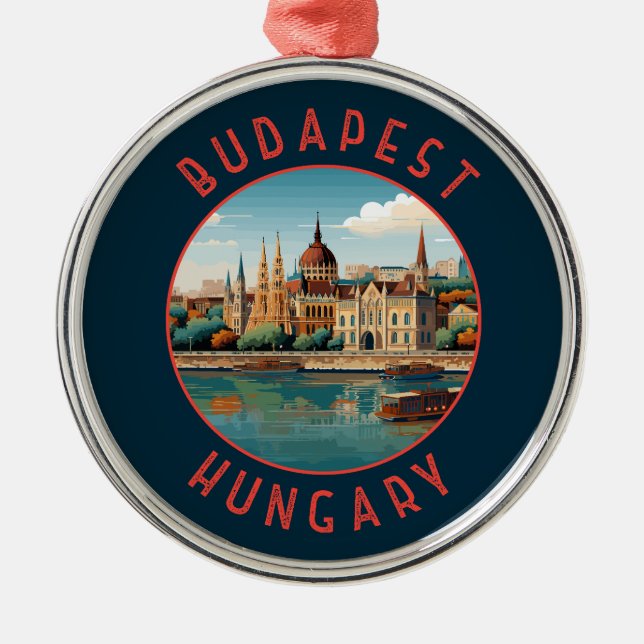 Budapest Hungary Retro Distress Circle Julgransprydnad Metall (Framsidan)