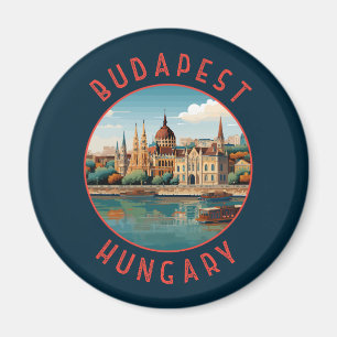Budapest Hungary Retro Distress Circle Magnet