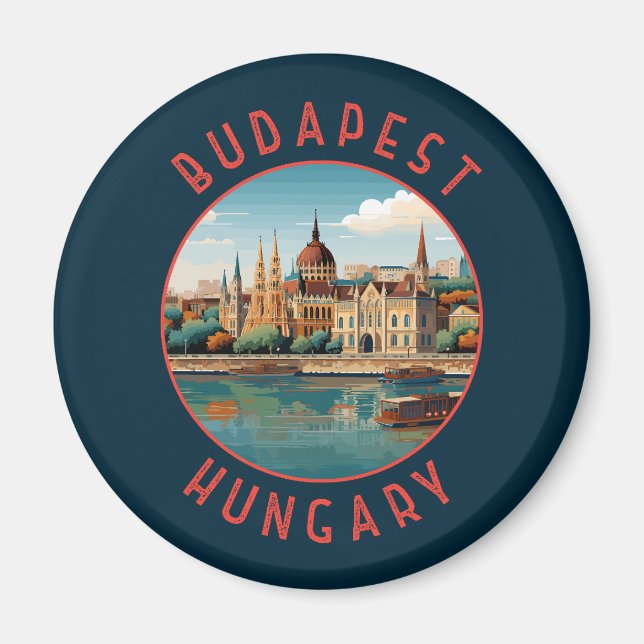 Budapest Hungary Retro Distress Circle Magnet (Framsidan)