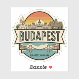 Budapest Hungary Skyline Retro Travel Badge  Klistermärken