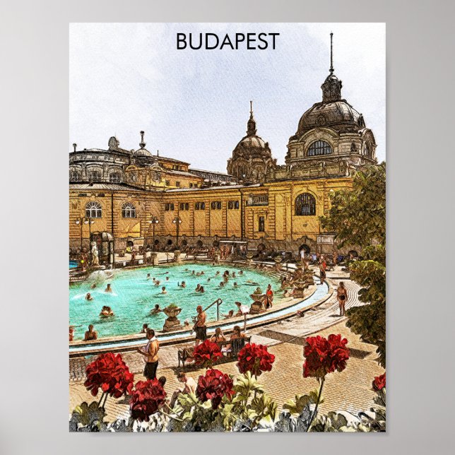 Budapest Hungary Széchenyi Thermal Baths Poster (Framsidan)
