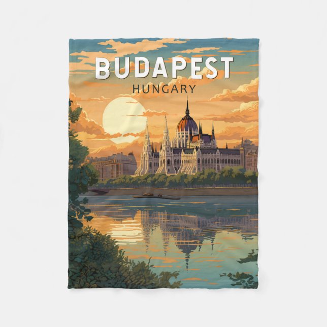 Budapest Hungary Travel Art Vintage Fleecefilt (Framsidan)