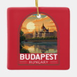 Budapest Hungary Travel Art Vintage Julgransprydnad Keramik<br><div class="desc">Budapestrektorns färddesign i ett emblem stil. Budapest,  Ungerns huvudstad,  är knuten till Donau. Landets 1800-talsbrygga förbinder det heliga Buda-distriktet med platt pest.</div>