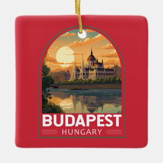 Budapest Hungary Travel Art Vintage Julgransprydnad Keramik (Framsida)
