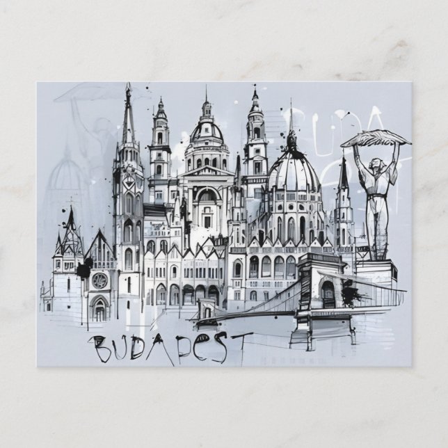 Budapest Hungary Travel art Vintage souvenir Vykort (Framsida)