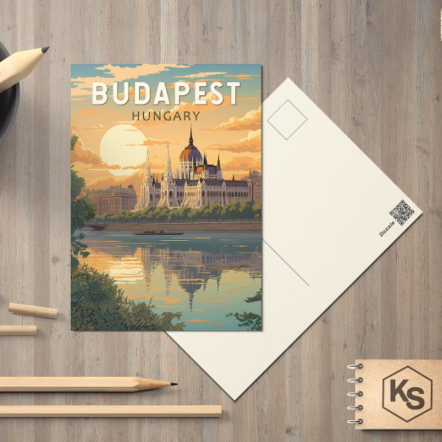 Budapest Hungary Travel Art Vintage Vykort (Skapare uppladdad)