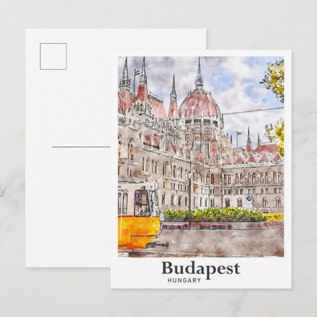 Budapest Hungary Travel Art Watercolor Sketch Vykort (Fram/baksida)