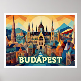 Budapest Hungary Travel artistisk färgstark Poster