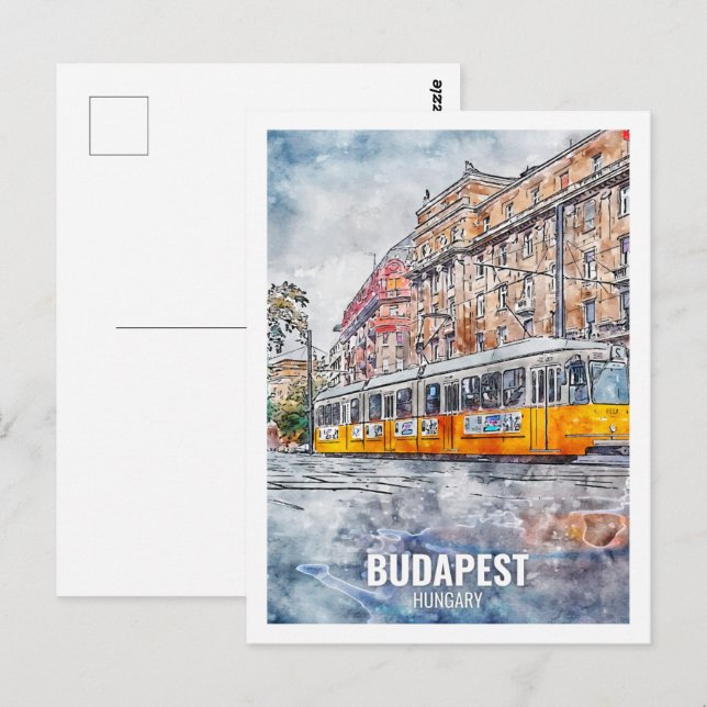 Budapest Hungary Travel Ställe Watercolor Vykort (Fram/baksida)