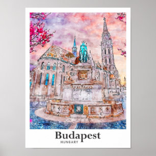 Budapest Hungary Travel Watercolor Hand plockade Poster