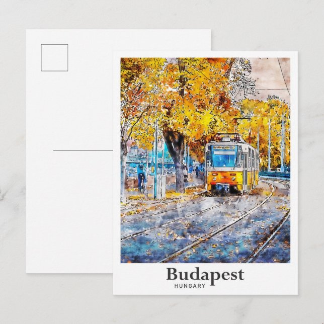 Budapest Hungary Travel Watercolor Hand plockade Vykort (Fram/baksida)