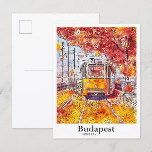 Budapest Hungary Travel Watercolor Hand plockade Vykort