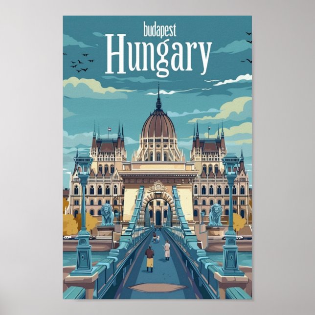 Budapest Hungary Vintage Berömd Travel Ställe Poster (Framsidan)