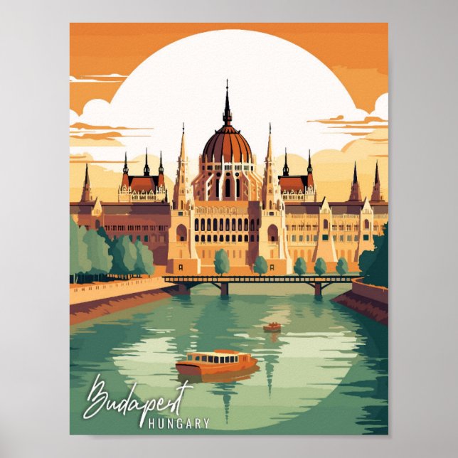 Budapest Hungary vintage resor illustration Poster (Framsidan)