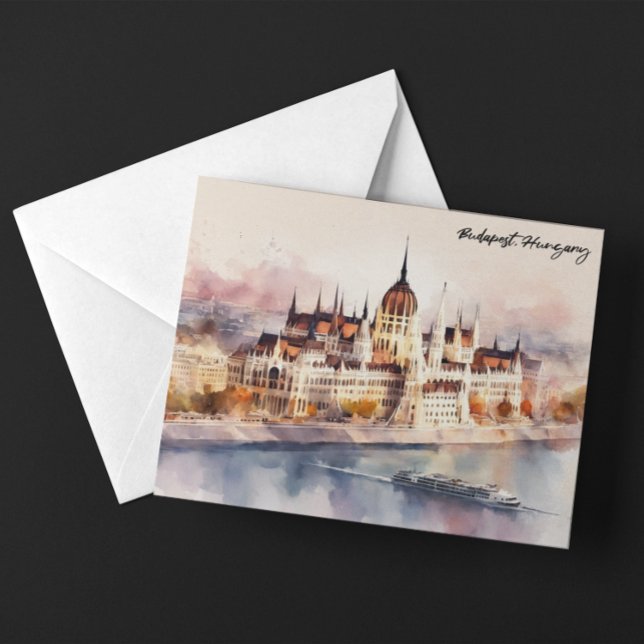 Budapest Hungary Watercolor Painting Panorama View Vykort (Budapest Hungary Watercolor Painting Panorama View Postcard)