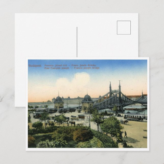 budapest hungrig vintage francis Joseph bridge Vykort (Fram/baksida)