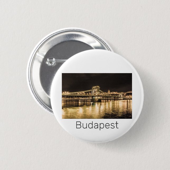 Budapest med Kedjebron Vintage Panorama Knapp (Framsida & baksida)