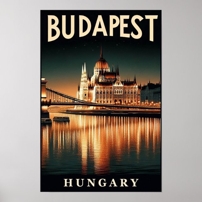 Budapest nattetid – En vintage-resposter Poster (Framsidan)