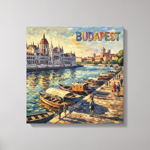 Budapest Parlament Donau Strand Utsträckt Kan Canvastryck