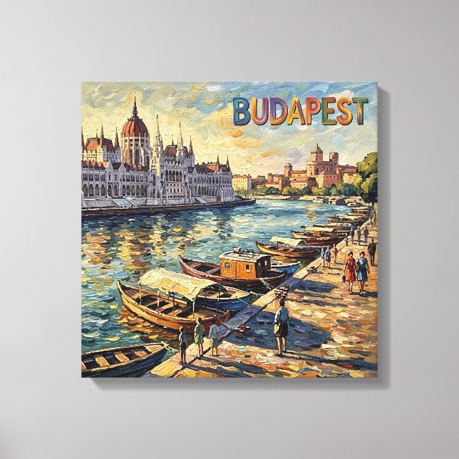 Budapest Parlament Donau Strand Utsträckt Kan Canvastryck (Framsida)