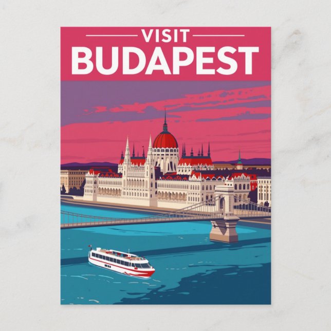Budapest Parliament Retro Travel Vykort (Framsida)