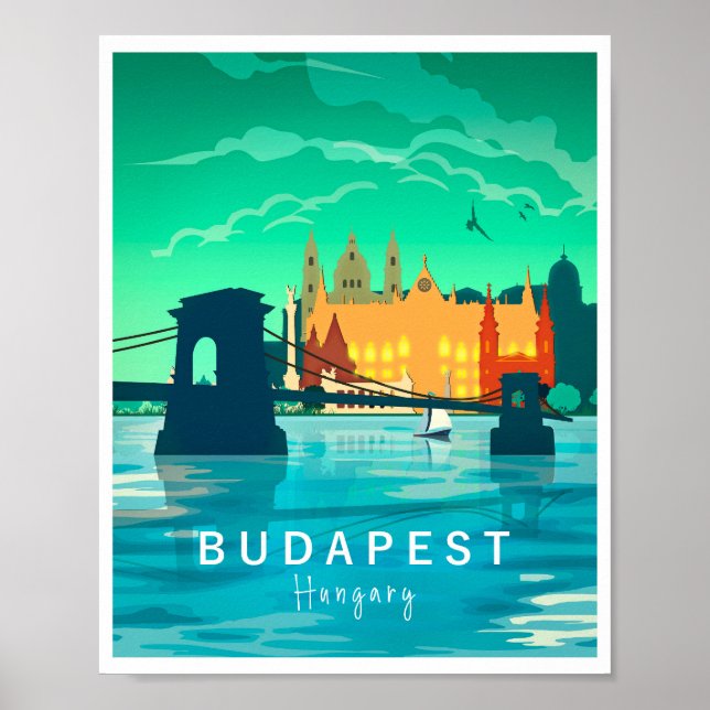 Budapest Retro Print, Hungary Wall art  Poster (Framsidan)