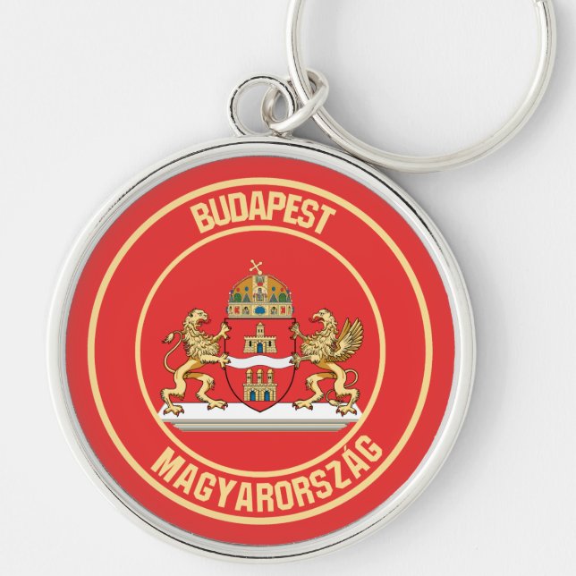 Budapest Round Emblem Rund Silverfärgad Nyckelring (Framsidan)