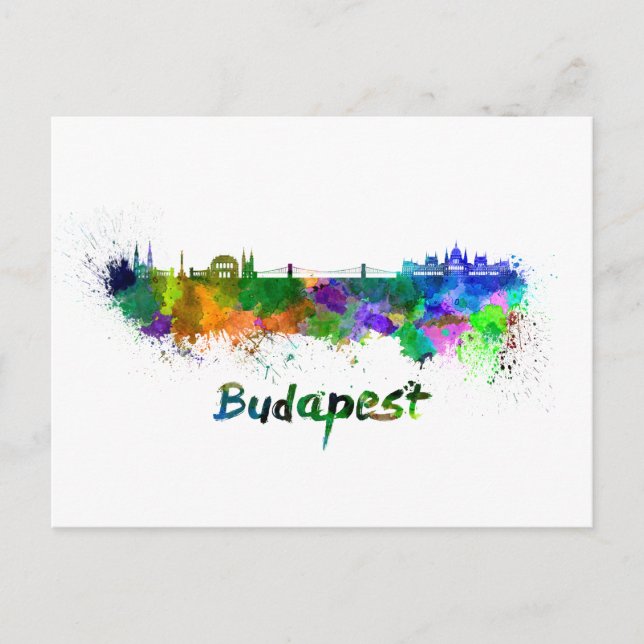 Budapest skyline i vattenfärg vykort (Framsida)