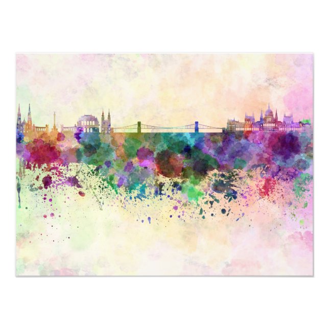 Budapest skyline in watercolor background fototryck (Framsidan)