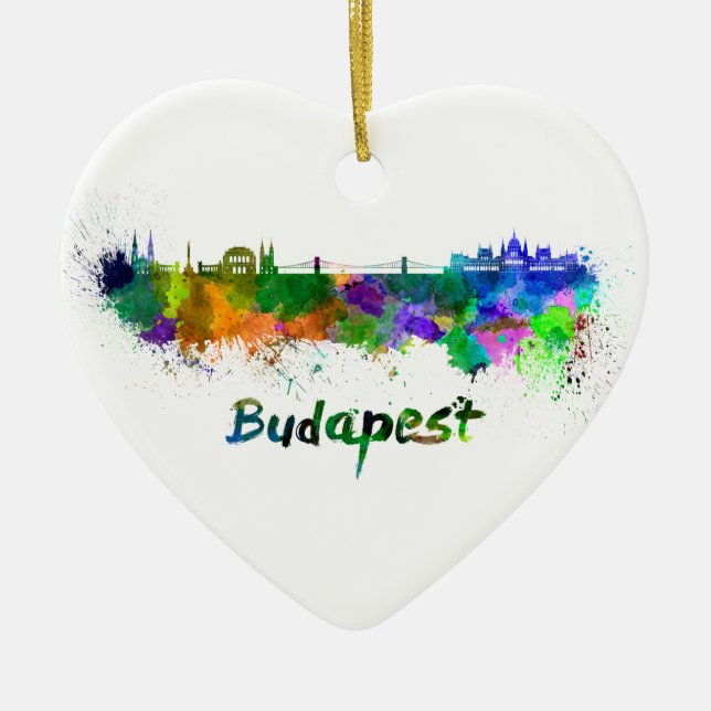 Budapest skyline in watercolor julgransprydnad keramik (Framsidan)