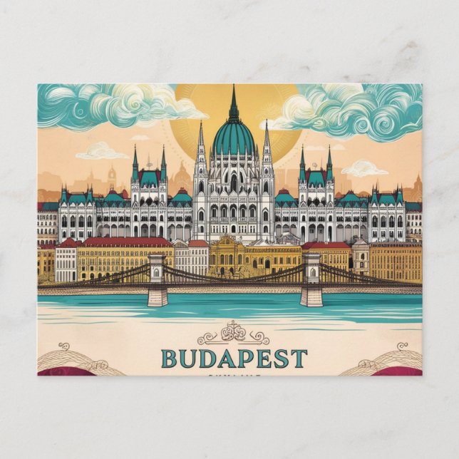Budapest Skyline Travel Captivating Artwork Vykort (Framsida)