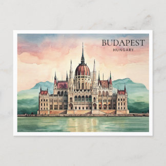 Budapest Ungern Akvarell vykort Donauvy