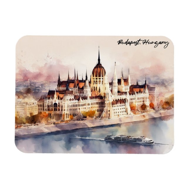 Budapest Ungern Akvarellmålning Panoramautsikt Magnet (Horisontell)