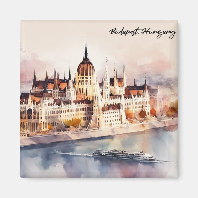 Budapest Ungern Akvarellmålning Panoramautsikt Magnet (Framsidan)
