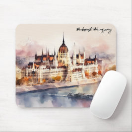 Budapest Ungern Akvarellmålning Panoramautsikt Musmatta