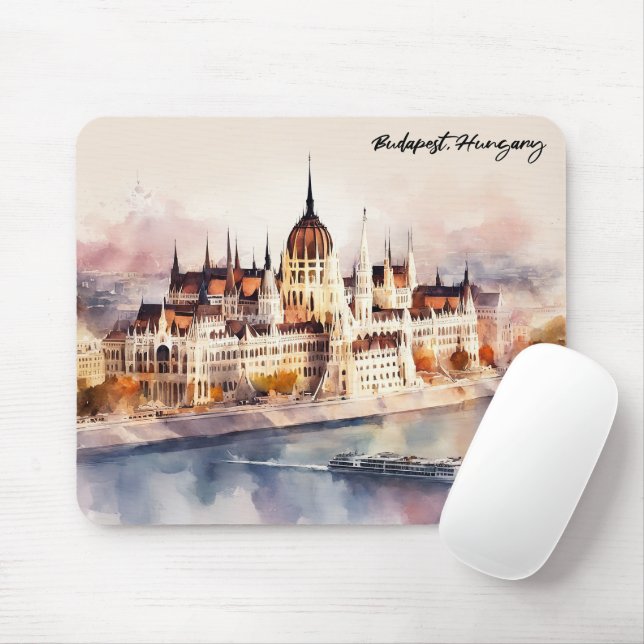 Budapest Ungern Akvarellmålning Panoramautsikt Musmatta (Med mus)