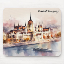 Budapest Ungern Akvarellmålning Panoramautsikt Musmatta