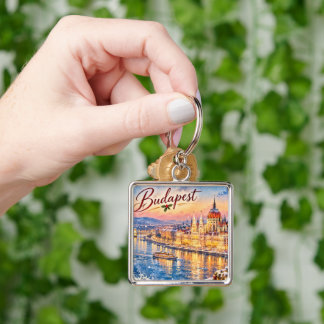 Budapest Ungern Donau Parlamentet Jul Fyrkantig Silverfärgad Nyckelring