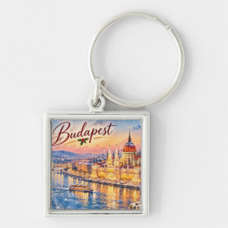 Budapest Ungern Donau Parlamentet Jul Fyrkantig Silverfärgad Nyckelring