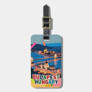 Budapest Ungern Natt Stadslandskap Pop Art Collage Bagagebricka